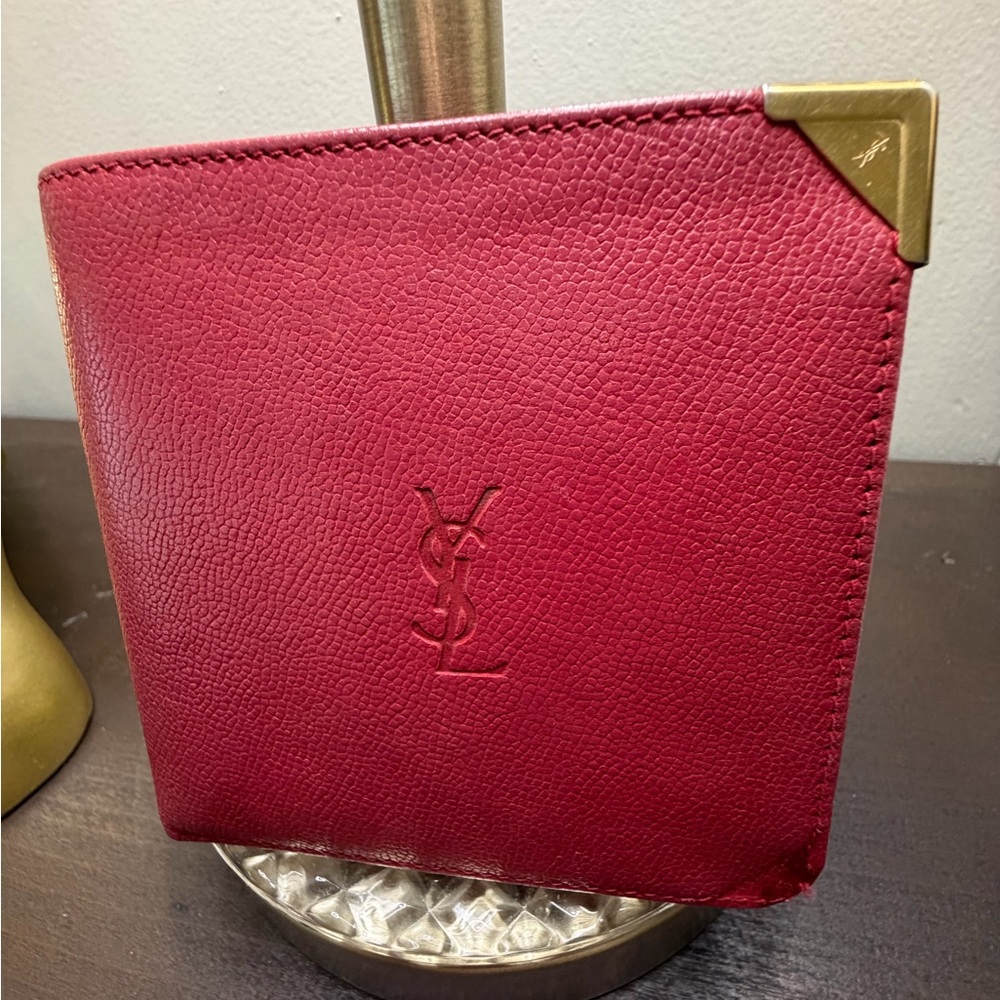 Yves Saint Laurent Scarlet Leather Wallet with Gold Detail